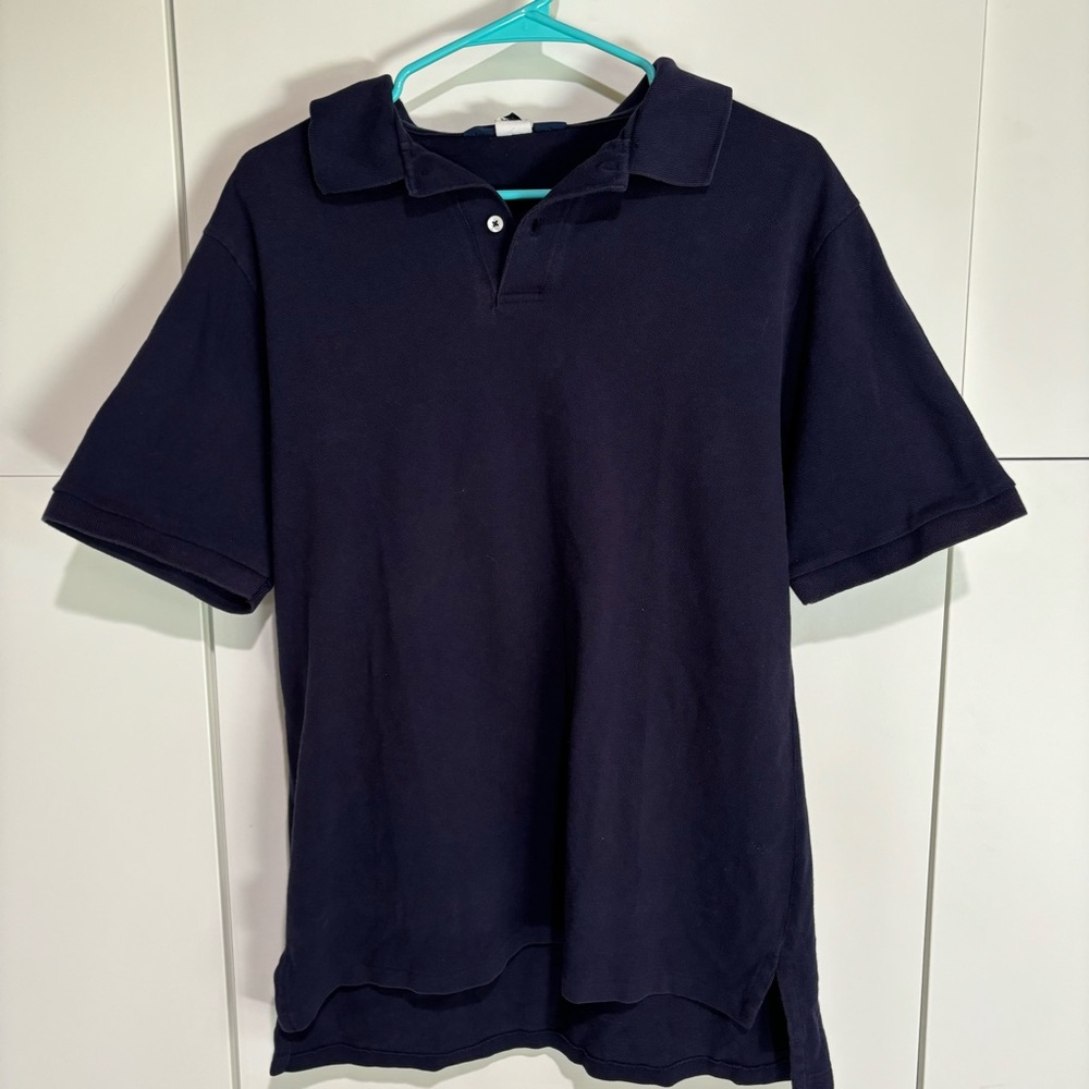 Lands End Mens Polo VINTAGE Navy Blue Shirt Top Grandpa Dad Golf Sports Large